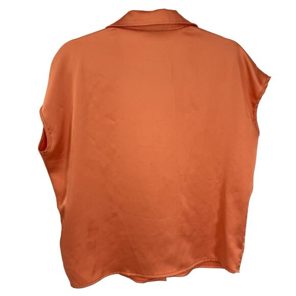 Rachel Zoe Satin Sleeveless Point collar Button Up Blouse Orange size Small - Picture 2 of 8